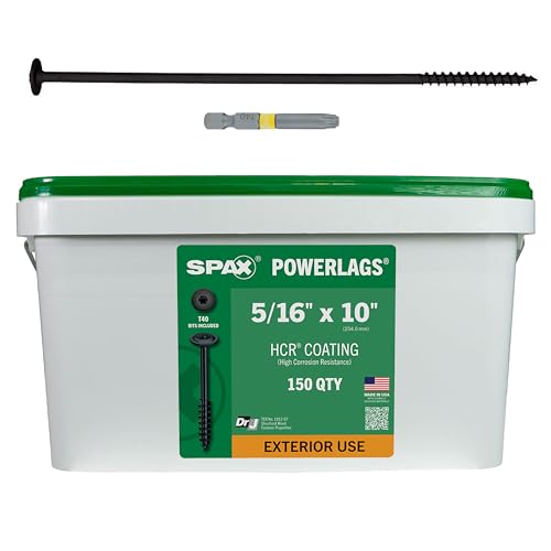 SPAX 5/16" x 10" Exterior Washer Head Structural Wood Lag Screws Powerlags Torx T-Star (150 EA) Bulk Pail Bit Included Heavy Duty Rust Resistant - size: 5/16" x 10"
