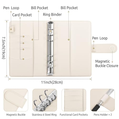 SKYDUE Budget Binder with 8pcs Zipper Envelopes, Money Organizer for Cash with 12pcs Expense Budget Sheets & 24 Blak Sticky Labels, Budget Book with Cash Envelopes (Creamy Oatmeal) - color: Creamy Oatmeal