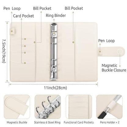 SKYDUE Budget Binder with 8pcs Zipper Envelopes, Money Organizer for Cash with 12pcs Expense Budget Sheets & 24 Blak Sticky Labels, Budget Book with Cash Envelopes (Creamy Oatmeal) - color: Creamy Oatmeal