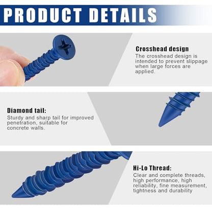 MorningRo Diamond Tip Concrete Screws Anchor with Drill Bit for Anchor Masonry, Block, Brick, Cement, Stucco(3/16" X 1-1/4",Phillips Flat Head) - size: 3/16" X 1-1/4", style: Phillips Flat Head