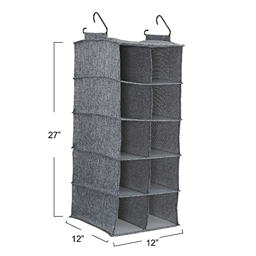 Household Essentials 10 Pocket Double Hang Canvas Shoe Organizer Side‑by‑Side Hanging Storage, Gray - color: Gray