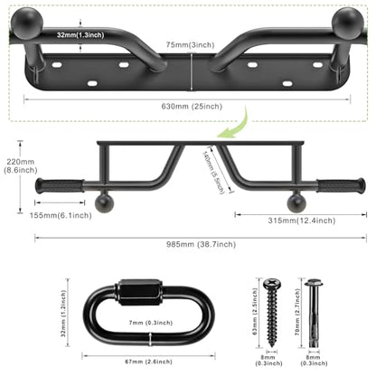 SELEWARE Heavy Duty Welded Pull Up Bar Wall/Joist/Ceiling Mount Chin Up Bar | Multifunctional Pull-up Bars w/Resistance Band Hooks for Home Gym Strength Training, Sturdy Steel Construction Support 500 lb - color: C2: Black Wall Mount Pull Up Bar