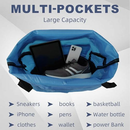 Tygelluis Drawstring Backpack, Waterproof Gym Bag with Water Bottle Pocket for Women Men, Pull String Sport Bag for Swim, Soccer and Basketball,Blue - color: Blue1
