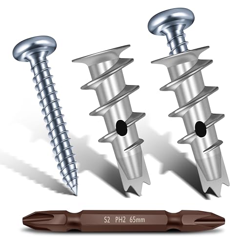 Mywish Zinc Self Drilling Drywall Anchors, Hollow Wall Anchors and Screws Kit, Drywall Screws, 25pcs Heavy Duty Metal Wall Anchors and 25pcs #8 x 1-1/4'' Screws (50Pcs All Together) - size: Tri-point