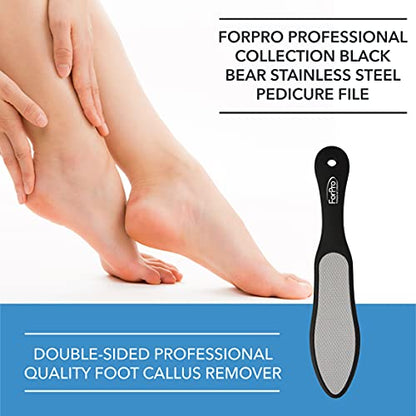 ForPro Black Bear Stainless Steel Pedicure File, Double-Sided | for Shaping & Smoothing Nails, Manicure Nail File, Emery Board, Salon Nail File, Professional Nail File, Nail & Beauty Supply