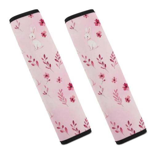 2 Pack Cute Rabbit Bunny Flower Pink Seat Belt Shoulder Pad Universal Soft and Comfortable Shoulder Protector for Kids, Most Cars, Pressure Relief - color: Pattern 266