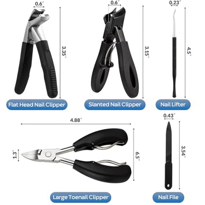 Toenail Clippers for Seniors Thick Nails, Ingrown Toenail Removal Kit 5Pcs, Heavy Duty Slanted Nail Clippers, Ingrown Nail Cutter with Long Handle Wide Jaw, Angled Head Toenails Clipper for Men - size: 5Pcs Nail Clippers Set-PP handle