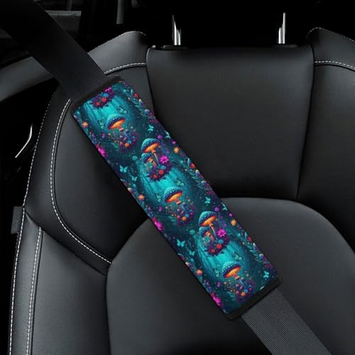 2PCS Glowing Mushroom Dark Car Seat Belt Pad Universal Fit Seat Belt Covers Cushion for Kids, Car Seats Pushchair Strollers High Chair Pushchair, Easy Install (No Tool) - color: Pattern 1227