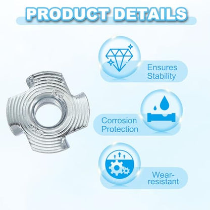 PATIKIL 5/16-18 T-Nuts, 50 Pcs Zinc Plated Steel 4-Pronged Tee Blind Nut 10 mm Length Four-jaw t Nuts Threaded Inserts Hardware for Wood Furniture Cabinetry Rock Climbing Holds - size: 5/16-18x10mm