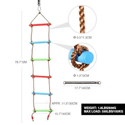 RedSwing Rope Ladder and Pro 3-in-1 Disc Swing Seat Combo, Climbing Ladders for Swingset, Hanging Rope Ladder with Strap and Snap Hook, Great for Play Set, Outdoor, Tree House, Playground - color: Light Green + Rainbow