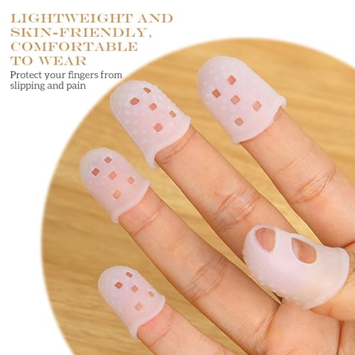 50Pcs Clear Silicone Finger Protectors Anti-Slip Guitar Fingers Guards Fingertip Protection Covers for Playing Musical Instruments & Sewing (5 Sizes)