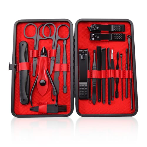 Professional Manicure & Pedicure Set 20-Piece - Stainless Steel Nail Care Tools with Luxury Leather Travel Case (Black)