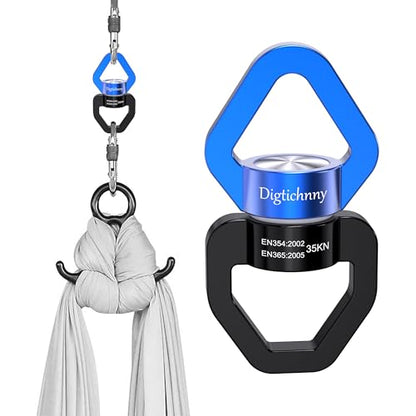 35KN Swing Swivel with Swivel Carabiner, Black Blue, 2 Pack | For hanging chairs, aerial yoga, hammocks, tire swings, kids' swings, gym rings, web tree swings, smooth rotation - color: Black Blue, size: 2 pack with carabiners