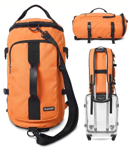 Plexon 3 in 1 Gym Duffle Bag Backpack for Travel Gym Sports Workout, 8.7 Gallon Water-Resistant Carry On, Lightweight Tear-Resistant Weekender for Men Women - color: Orange