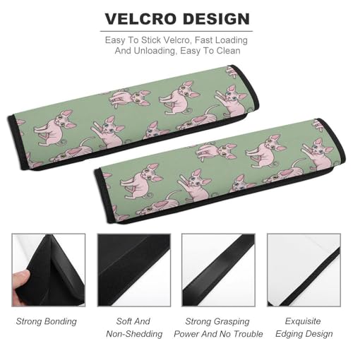 2 Pack Universal Soft and Comfortable Seat Belt Cover for Kids, Car Seats Pushchair Strollers High Chair Pushchair, Naked Cats Sphynx Cats Mint Green Seat Belt Cushion - color: Pattern 952