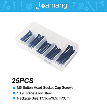 M5 x 40mm 45mm 50mm 55mm 60mm Button Head Socket Cap Screws Bolts, 10.9 Grade Alloy Steel, Black Oxide Finish, Metric Allen Hex Drive, Fully Threaded, Assortment Kit 25Pcs - size: Button M5x40-60 mm