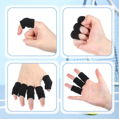 WLLHYF 20 Pcs Black Finger Sleeves Breathable Finger Brace Elastic Support Compression Sleeves for Arthritis Thumb Splint for Relief Sports Protection for Basketball, Golf, Tennis