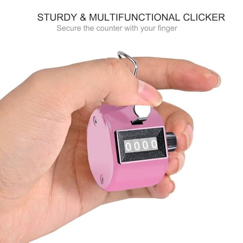 TESEAS Clicker Counter Handheld Tally Counter 4-Digit Number Counter, 2 Pack Hand Mechanical Counters Clickers Pitch Umpire Click Counter for Coaching, Knitting, People, Lap, Fishing, Golf, - color: Pink White