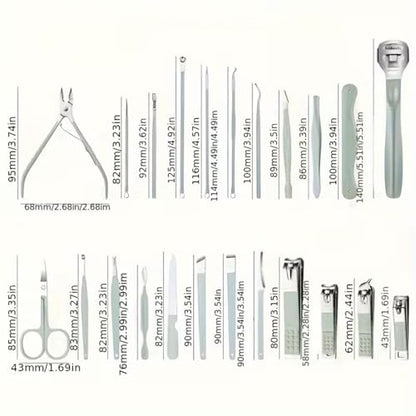 Luxury 35-in-1 Professional Manicure Set - Premium Stainless Steel Nail Clippers & Grooming Kit with Elegant Leather Travel Case for Ultimate Hand, Foot & Facial Care - Green - color: Green, size: 35PCS