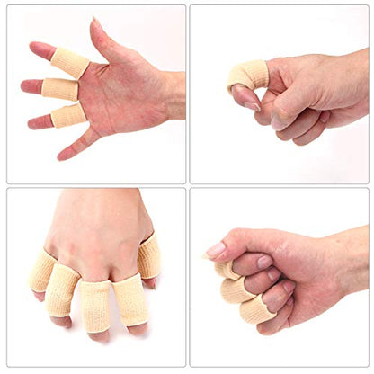 Senkary 20 Pieces Finger Compression Sleeves Elastic Finger Protectors Thumb Splint Brace for Arthritis Pain Relief, Basketball Sport (Beige) - color: Beige