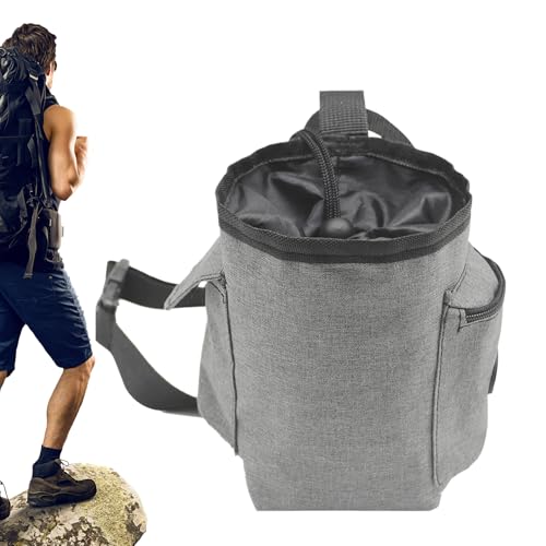 Chalk Bag for Rock Climbing Drawstring Closure Zippered Pockets Adjustable | Chalk Organizer for Rock Climbing, Bouldering, Weightlifting, Gymnastics, Adults Women Men - color: Gray