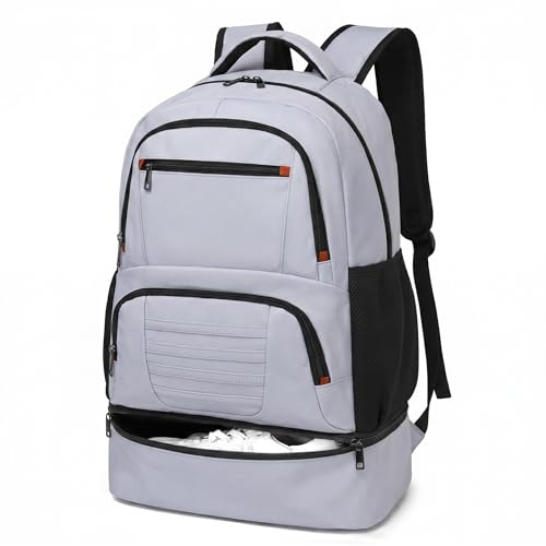seyfocnia Gym Backpack for Men, Waterproof Sports Backpacks With Shoe Compartment Lightweight Workout Trainning Back Pack Casual Travel Daypack-Grey - color: Grey, size: 19 inches