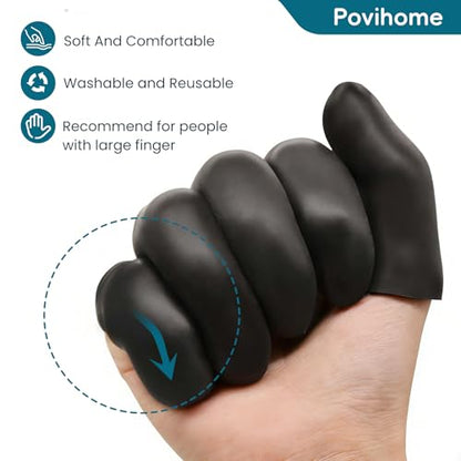Povihome Finger Cots Protectors - Moisturizing Thumb and Finger Covers - Thickend Version - Elastic Cracked Silicone Finger Sleeves to Protect Cracked, Peel Finger and Other Finger Pain (Black, 20PCS) - color: Black, size: Medium (20PCS)