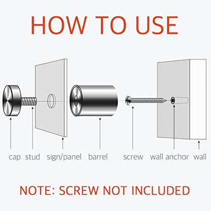 Lantee 20 Pcs Sign Standoffs, 1/2 x 2 Inch (12x50mm) Stainless Steel Standoff Screws, 45mm Extra Long Barrel Wall Mount Hardware for Acrylic & Glass Signs, Brushed Finish Slim Bulk Pack - color: Silver, size: 1/2" x 2" / 12 x 50mm