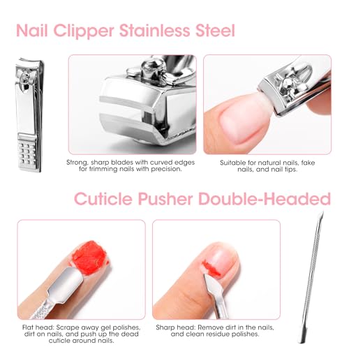 Gellen Nail Care Kit with 10PCS Manicure Tools: Nail Strengthener Sakura | 2Pcs Nail File & Buffer 100/180, Cuticle Pusher Pen, Cuticle Oil & Remover, Fork | Nail Clipper & Brush