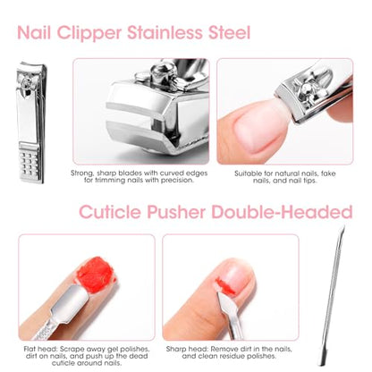 Gellen Nail Care Kit with 10PCS Manicure Tools: Nail Strengthener Sakura | 2Pcs Nail File & Buffer 100/180, Cuticle Pusher Pen, Cuticle Oil & Remover, Fork | Nail Clipper & Brush