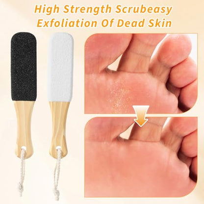 2 Pack Pumice Stone Foot File Wooden Pedicure Foot Scrubber Remover for Heels Elbows Hands in Shower Professional Foots Rasp for Wet and Dry Feet Foots Care Tools for Women Men(Black,White