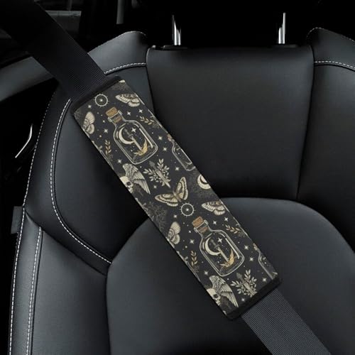 2PCS Goth Gothic Moon Moth Skull Witch Car Seat Belt Pad Universal Fit Seat Belt Covers Cushion for Kids, Car Seats Pushchair Strollers High Chair Pushchair, Easy Install (No Tool) - color: Pattern 417