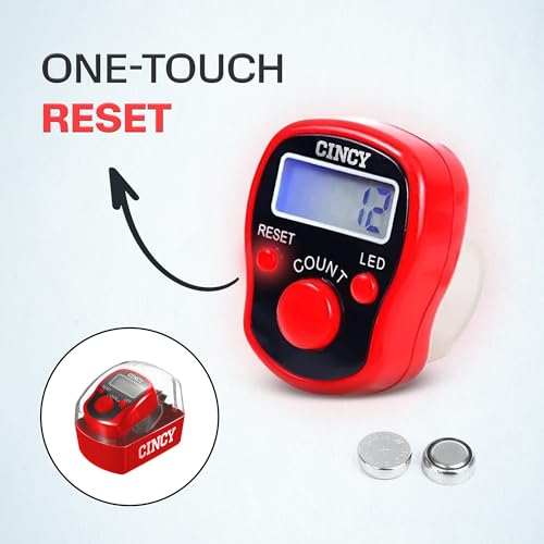 CINCY Clicker Counter with LED for Day & Night Use - Instant Reset, Accurate & Quiet, Long Battery Life - for People, Laps, Pitch, Golf, Baseball, Fish Counting, for Prayer, Everyday Prayer – 1 Pack - color: Red