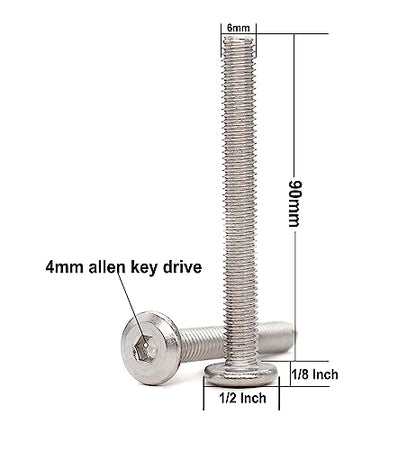 10pcs M6 x 90mm Rivet Countersunk Socket Cap Allen Bolts Rivet Screws Furniture Connecting 304 Stainless Steel - size: 10pcs M6 x 90mm