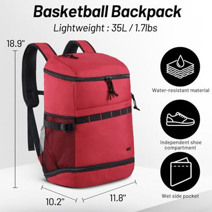 MIER Men's Gym Backpack Lightweight Sports Bag with Shoe Compartment | 35L Capacity Back Pack, Multi-Pockets, Separate Compartment, Wet Pocket, Water Resistant, For Training, Workout & Travel - color: Red