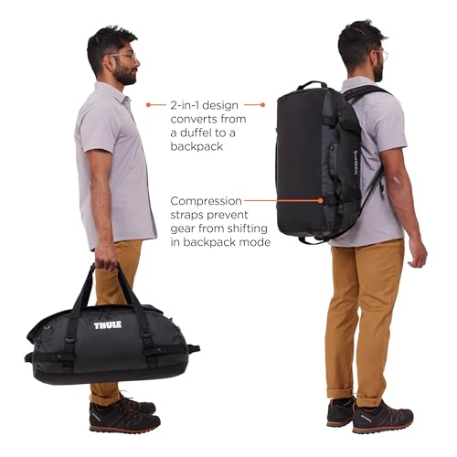 Thule Chasm Duffel bag, Weather-resistant materials, Easy packing, Converts to backpack, Internal pockets, Travel-ready - color: BLACK, size: 40L