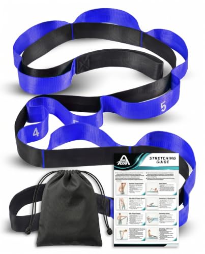 Acozycoo Stretching Strap with Loops for Physical Therapy,Yoga Strap for Stretching,Home Workout,Pilate & Flexibility Training,Non-Elastic Exercise Stretch Band for Hamstring,Leg Stretcher Belt,Flexibility Fascia - color: Dark Blue, size: Length: 86 inche
