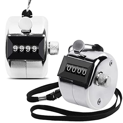 Oligei 2 Pack Metal Hand Counter Four-Digit Counter with Nylon Lanyard Silver Counter Click Counter Handheld Click Counter Digital Counting