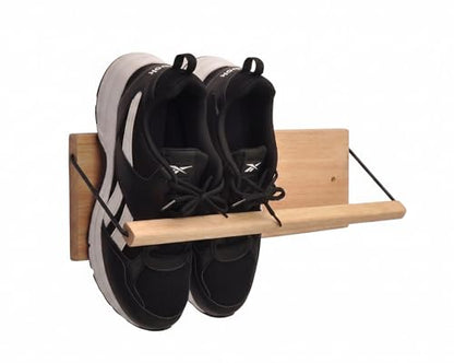 Shoe Rack with Dowel, Wall Hanging Shoe Storage, Organize for Sneaker, Slipper, Boots in Entryway, Hallway, Trailer, RV, Solid Wood_ Beige