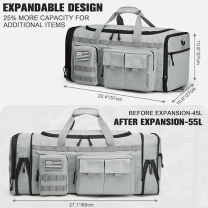 G4Free 3-in-1 Expandable Duffle Bag for Travel Gym, Large Duffel Backpack | 45L to 55L, with Shoes Compartment & Wet Pocket, for Men Women, Grey - color: Grey