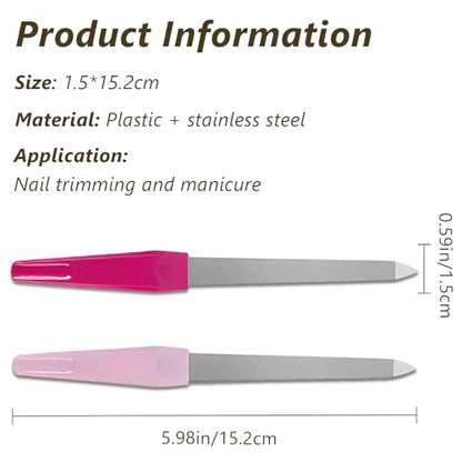 Metal Nail File Set (12 pcs) - Stainless Steel Nail Files for Natural Nails, Sword-Shaped Fingernail Files with Non-Slip Handle, Sharp Tip, and Sapphire Grit for Women and Men