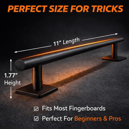 Fingerboard Rail 11" Metal Round Grind Rail Non-Slip Stable Base for Smooth Slides & Grinds Fingerboard Trick Training Obstacle Fits Tech Deck Mini Skate Park & Desk Setup