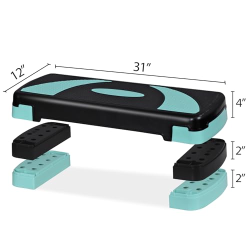 HomGarden Adjustable Workout Aerobic Stepper in Fitness & Exercise Step Platform Trainer Stepper w/Risers Adjust 4"-6''-8'' - color: Green/Blue