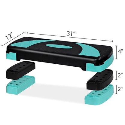 HomGarden Adjustable Workout Aerobic Stepper in Fitness & Exercise Step Platform Trainer Stepper w/Risers Adjust 4"-6''-8'' - color: Green/Blue