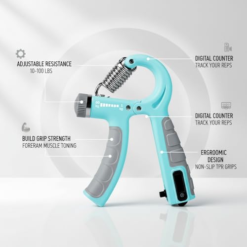 Adjustable Hand Grip Strengthener with Auto Counter, 10-100 lbs Resistance for Forearm Training, Ergonomic Non-Slip Design - color: Blue