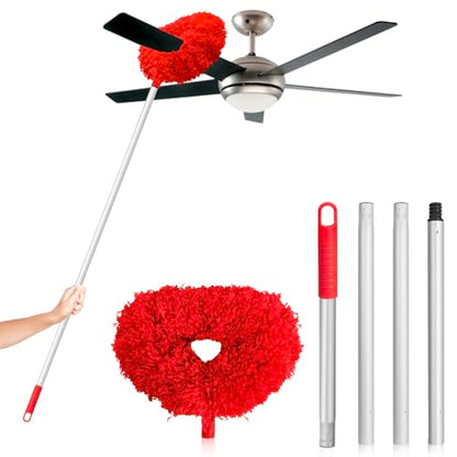 FONUNO Ceiling Fan Cleaner Duster High Ceiling Extended Fan Blade Cleaner | Reusable Microfiber Ceiling Fan Duster with Extension Handle from 13 to 50 Inch for Furniture Bookshelves Wall Door, Red - color: Red