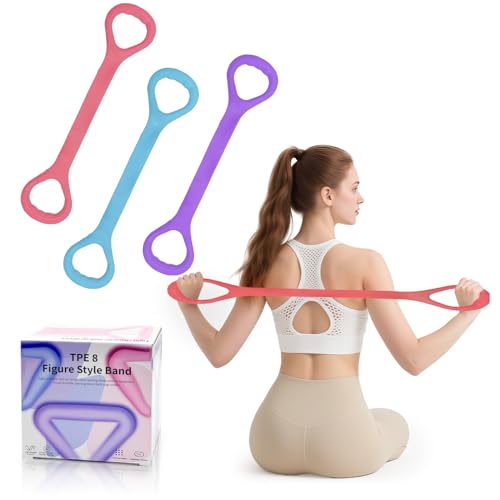 Figure 8 Fitness Resistance Band, Arm Back Shoulder Exercise Elastic Rope Stretch Fitness Band, Exercise Equipment for Yoga, Pilates,Physical Therapy,Stretching（3 Pack）