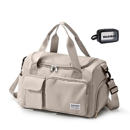 Small Gym Bag for Women, Travel Duffle Bag Carry On Weekender Bag with Shoe Compartment - color: 14#Beige, style: Gym Bag&toiletry Bag