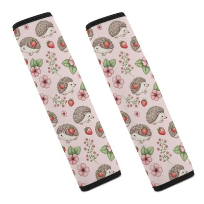 Universal Soft and Comfortable Seat Belt Cover for Adult Use, Stroller Pushchair High Chair, 2 Pack Hedgehog Floral Flower Strawberry Shoulder Harness Cover - color: Pattern 1011