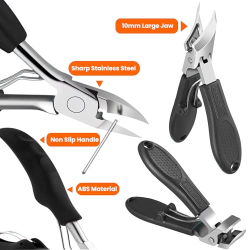 Toenail Clippers for Thick Toenails for Seniors, Angled Head Large Toe Nail Clippers Set for Men, Heavy Duty Ingrown Toenail Clippers Long Handled, Ultra Sharp Slanted Nail Cutter
